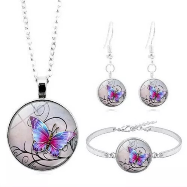 Gorgeous Butterfly Silver Bracelet Necklace Earr